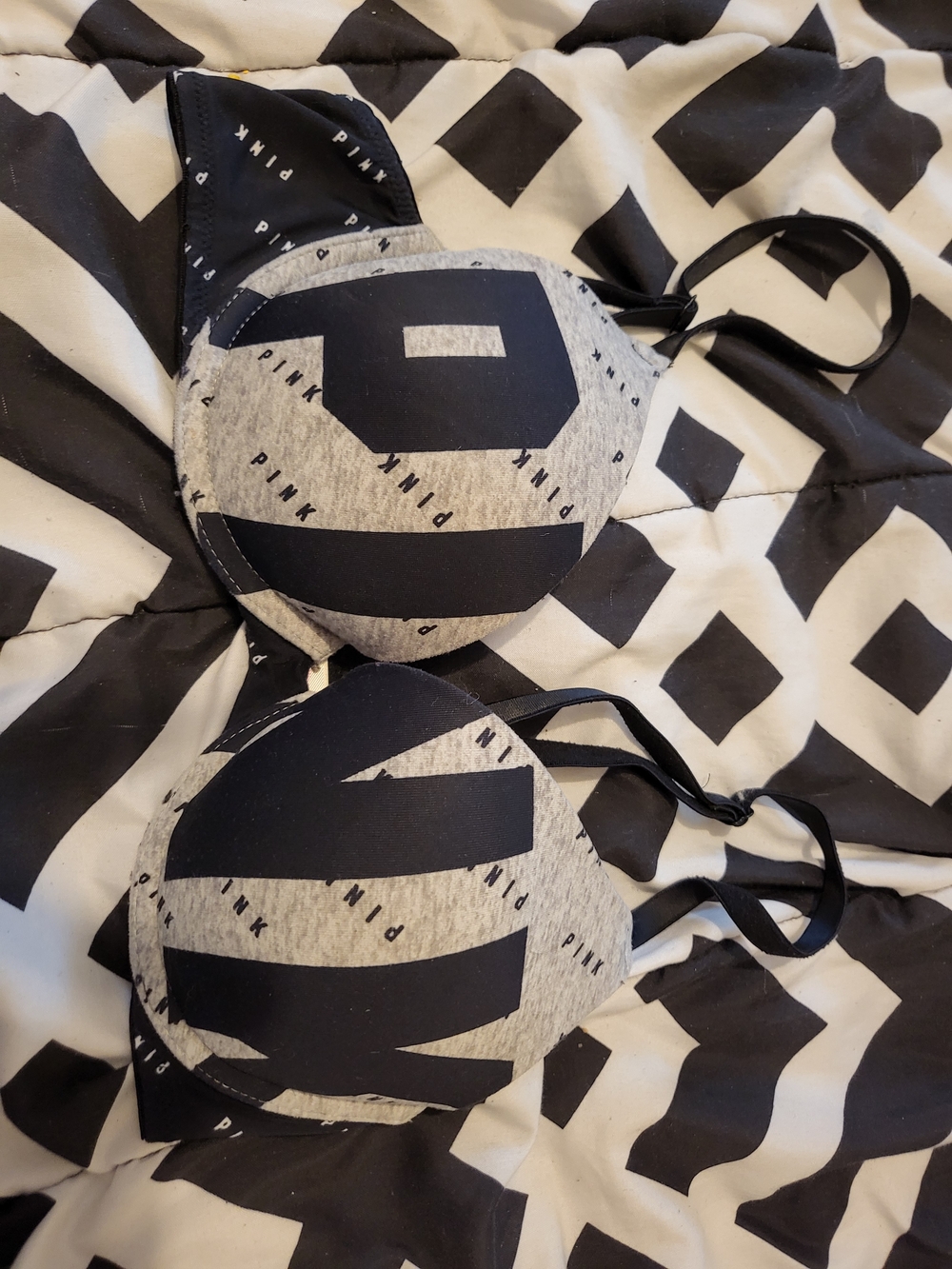 PINK Victoria's Secret Gray and Black Logo Push-Up Bra 32B